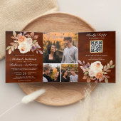 Terracotta Earthy Ivory Floral QR Code Wedding Dreifach Gefaltete Einladung