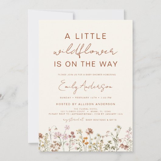 Terracotta Eine kleine Wildblume Kinderdusche Einladung (Vorderseite)