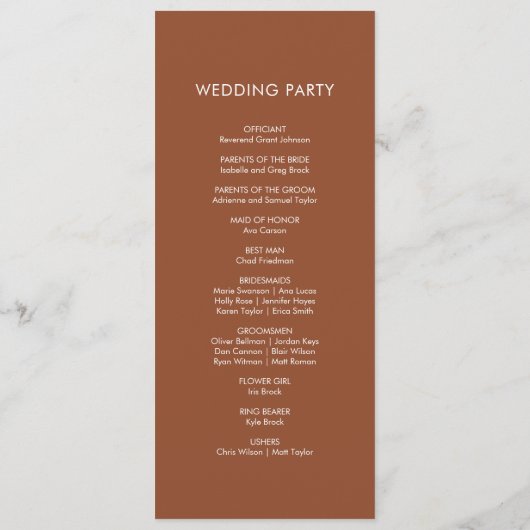 Terracotta Einfache Hochzeit Programm (Rückseite)