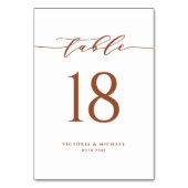 Terracotta Einfache Minimalistische Script Hochzei Tischnummer (Vorderseite)