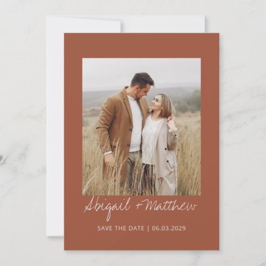 Terracotta Einfaches handgeschriebenes Save the Da Einladung (Vorderseite)