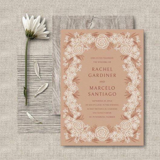 Terracotta Einladung zur Hochzeit mit botanischem