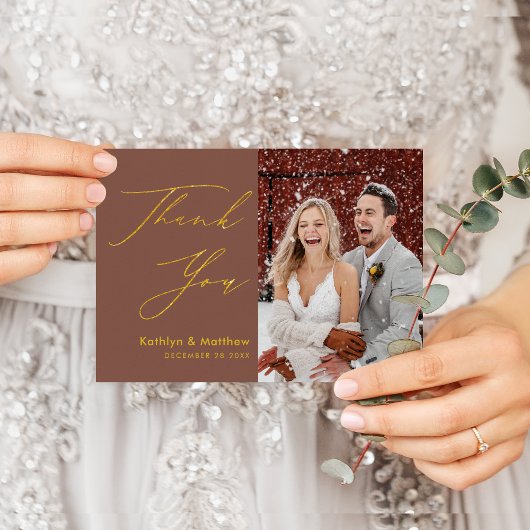 Terracotta Elegant Gold Script Wedding Vielen Dank Postkarte
