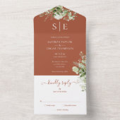 Terracotta Elegant Monogram Greenerity Wedding All In One Einladung (Innen Boden)