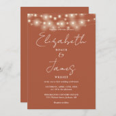 Terracotta Elegant String Lights QR Code Wedding Einladung (Vorne/Hinten)