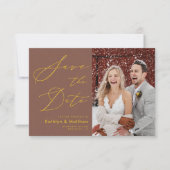 Terracotta Elegante Gold Script Moderne Hochzeit Save The Date (Vorderseite)