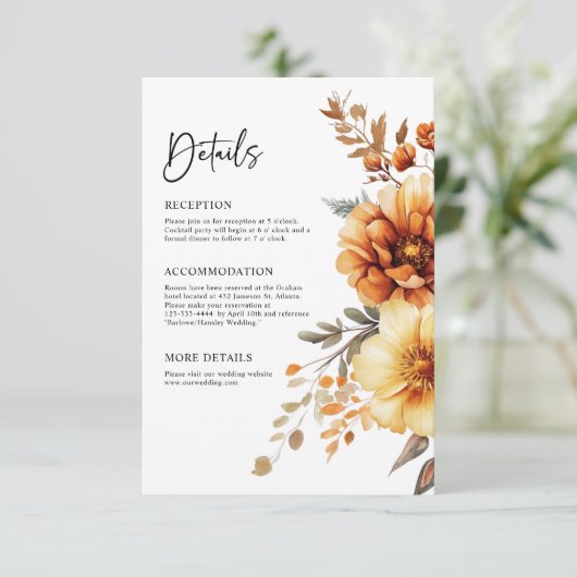 Terracotta Elegante Rustikales Boho Hochzeit Detai Begleitkarte (Stehend Vorderseite)