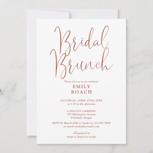 Terracotta Elegante Script Bridal Bunch Dusche Einladung (Vorderseite)