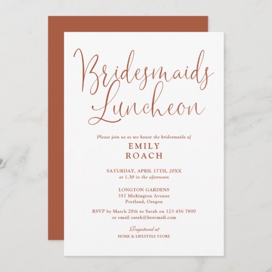 Terracotta Elegante Script Bridesmaids Luncheon Einladung (Vorne/Hinten)
