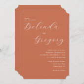 Terracotta Elegante Script Calligraphy Wedding Einladung (Vorne/Hinten)