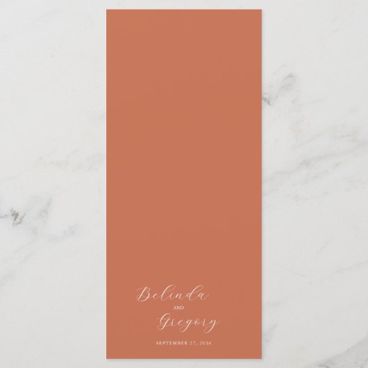 Terracotta Elegante Script Calligraphy Wedding Menükarte (Rückseite)