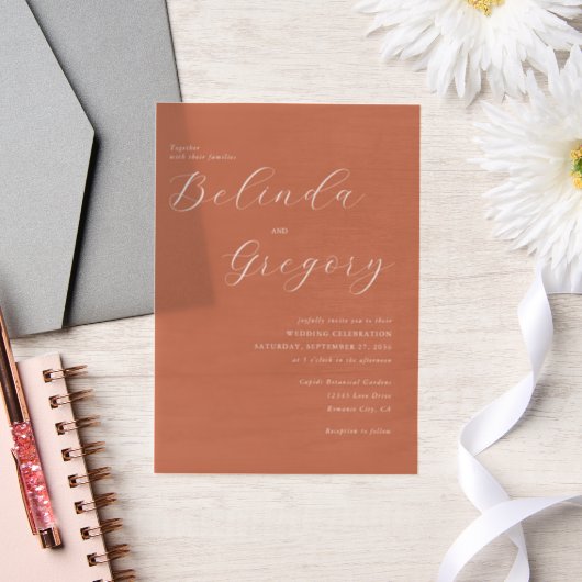 Terracotta Elegante Script Calligraphy Wedding Pergament Einladungen (Hochzeit)