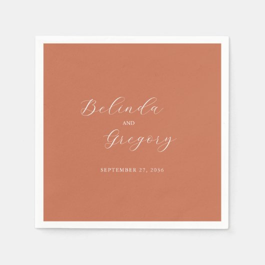 Terracotta Elegante Script Calligraphy Wedding Serviette (Vorderseite)