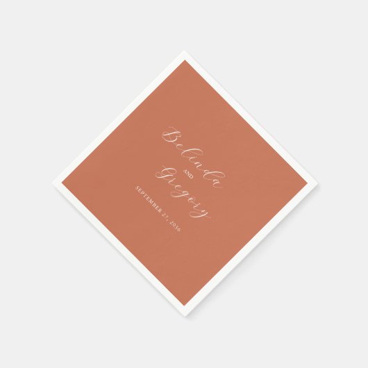 Terracotta Elegante Script Calligraphy Wedding Serviette (Ecke)
