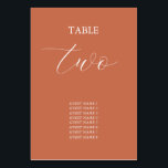 Terracotta Elegante Script Calligraphy Wedding Tischnummer<br><div class="desc">Ein wunderschönes Design mit eleganter Schrift-Kalligraphie-Typografie auf einer Terrakotta verbrannt orange Hintergrund . Ideal für alle, die moderne minimalistische Designs Liebe haben. Ein stilvolles und trendiges Hochzeitskartendesign mit klassischen Tischnummern. Auch die passenden Hochzeitseinladungen und andere Schreibwaren sind verfügbar. Passen Sie die Anzahl an und erwerben Sie jede Tabellennummer individuell, je...</div>