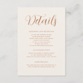 Terracotta Elegante Script Details zur Hochzeit Begleitkarte (Vorderseite)