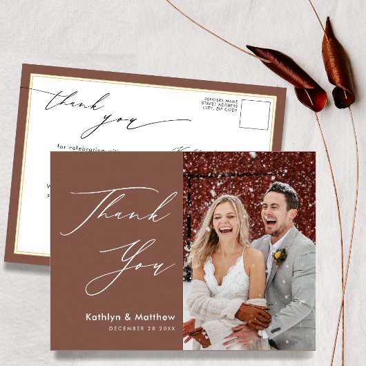 Terracotta Elegante Script Moderne Hochzeit Vielen Postkarte