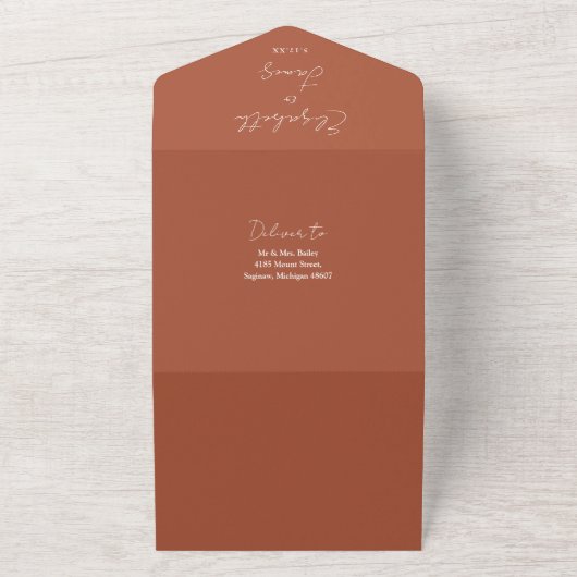 Terracotta Elegante Script QR Code Wedding All In One Einladung (Außenbereich)