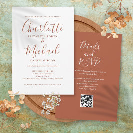 Terracotta Elegante Script QR Code Wedding Einladung