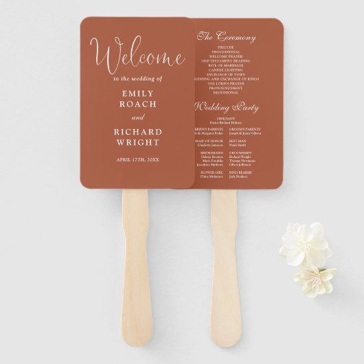 Terracotta Elegante Script Wedding Program Fächer (Vorne und Hinten)