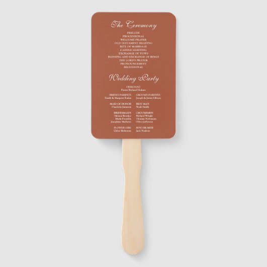 Terracotta Elegante Script Wedding Program Fächer (Rückseite)