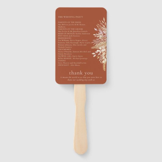 Terracotta Elegantes Botanisches Hochzeitsprogramm Fächer (Rückseite)