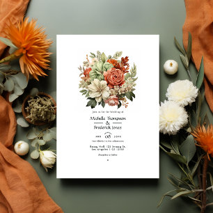 Terracotta, Elfenbein und Sage Green Floral Weddin Einladung