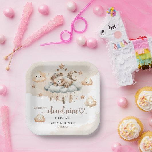 Terracotta-Elfenbeinwolke: neun Teddybären Pappteller (Party)