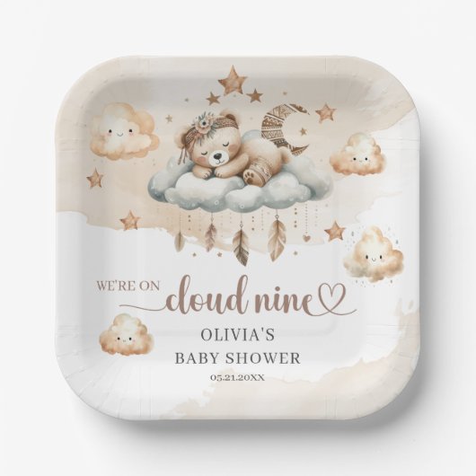 Terracotta-Elfenbeinwolke: neun Teddybären Pappteller (Vorderseite)