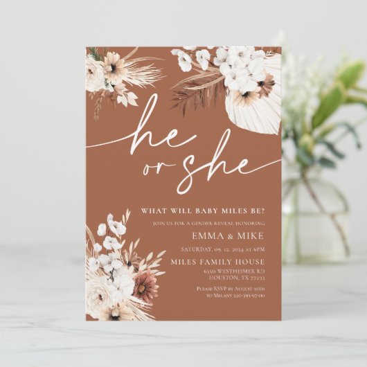 Terracotta Er oder sie Geschlecht offenbaren Einla Einladung (Stehend Vorderseite)