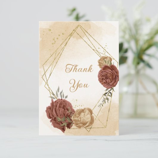 Terracotta Erden Ton Blumengrün Hochzeit Dankeskarte (Stehend Vorderseite)