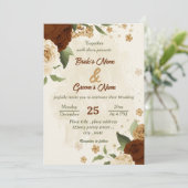 Terracotta Erden Ton Blumengrün Hochzeit Einladung (Stehend Vorderseite)