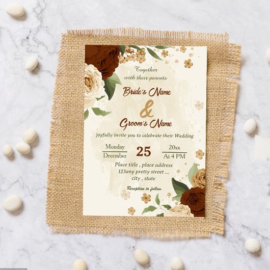 Terracotta Erden Ton Blumengrün Hochzeit Einladung