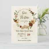 Terracotta Erden Ton Blumengrün Hochzeit Save The Date (Stehend Vorderseite)