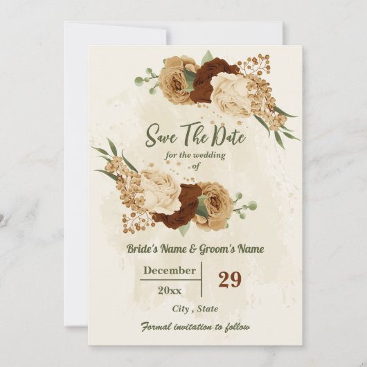 Terracotta Erden Ton Blumengrün Hochzeit Save The Date (Vorderseite)