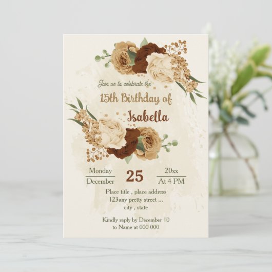 Terracotta-Erdton Blumengeburt Einladung (Stehend Vorderseite)