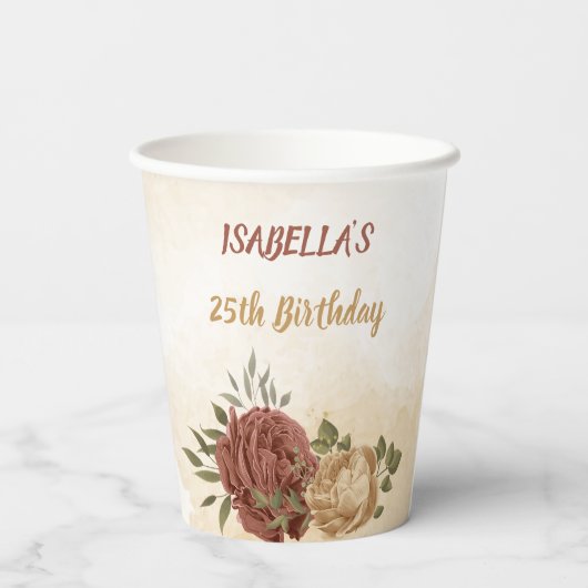 Terracotta-Erdton Blumengrün Pappbecher (Rückseite)