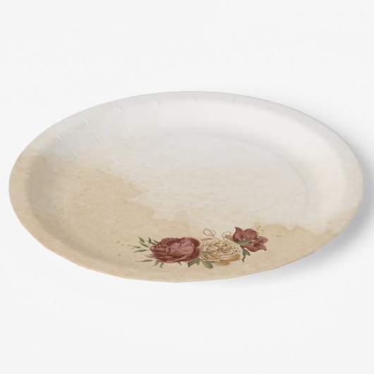 Terracotta-Erdton Blumengrün Teller (Schrägansicht)