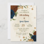 Terracotta Erdtonnavy Blumengeburt Einladung (Vorderseite)