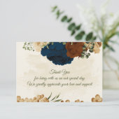 Terracotta-Erdtonnavy Blumengrün Hochzeit Dankeskarte (Stehend Vorderseite)