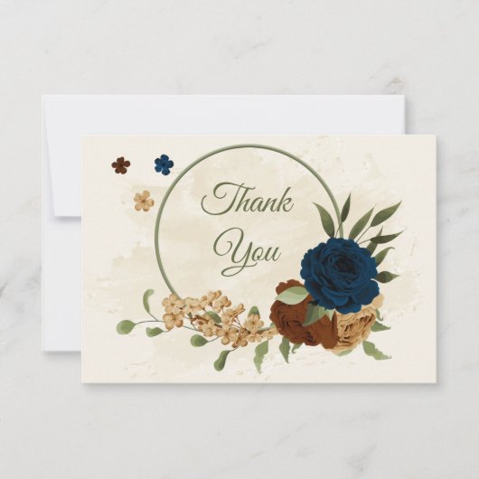 Terracotta-Erdtonnavy Blumengrün Hochzeit Dankeskarte (Vorderseite)