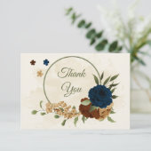 Terracotta-Erdtonnavy Blumengrün Hochzeit Dankeskarte (Stehend Vorderseite)