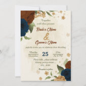 Terracotta-Erdtonnavy Blumengrün Hochzeit Einladung (Vorderseite)