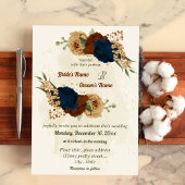 Terracotta-Erdtonnavy Blumengrün Hochzeit Einladung