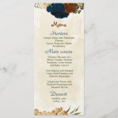 Terracotta-Erdtonnavy Blumengrün Hochzeit Menükarte (Vorderseite)