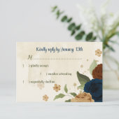 Terracotta-Erdtonnavy Blumengrün Hochzeit RSVP Karte (Stehend Vorderseite)