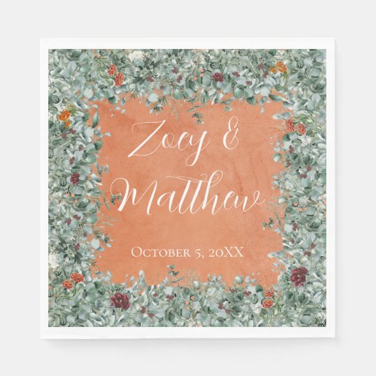 Terracotta Eucalyptus Burgundy Orange Floral Serviette (Vorderseite)