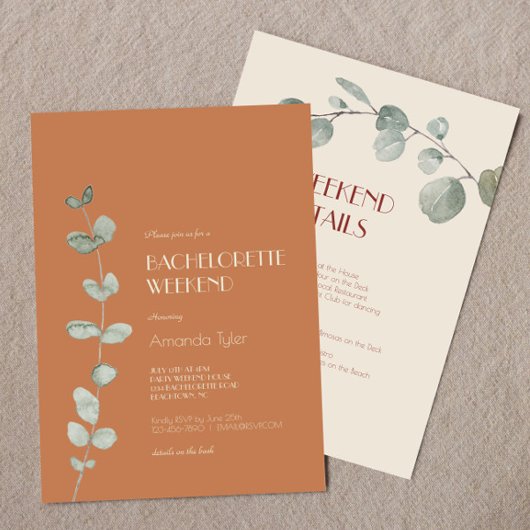 Terracotta Eucalyptus Deko Bachelorette Einladung