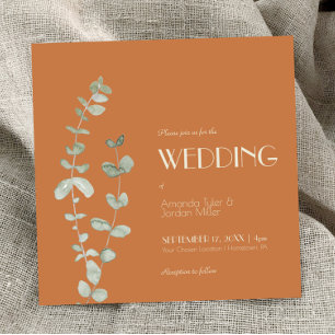 Terracotta Eucalyptus Deko Square Wedding Einladung