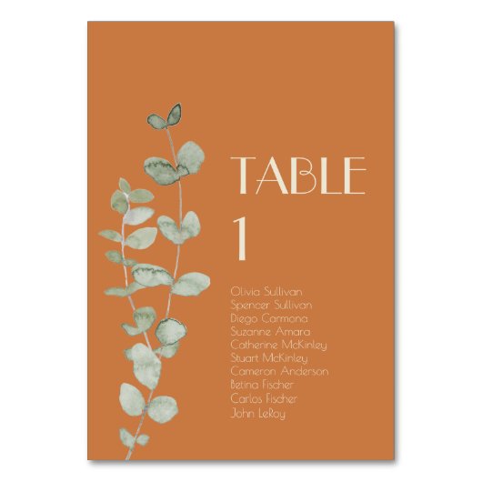 Terracotta Eucalyptus Deko Tischnummer (Rückseite)